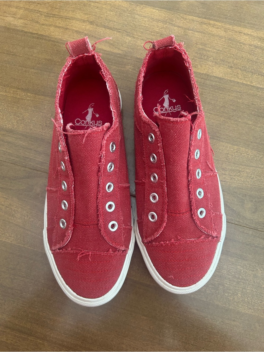 Women’s Red Canvas Slip-On Sneakers